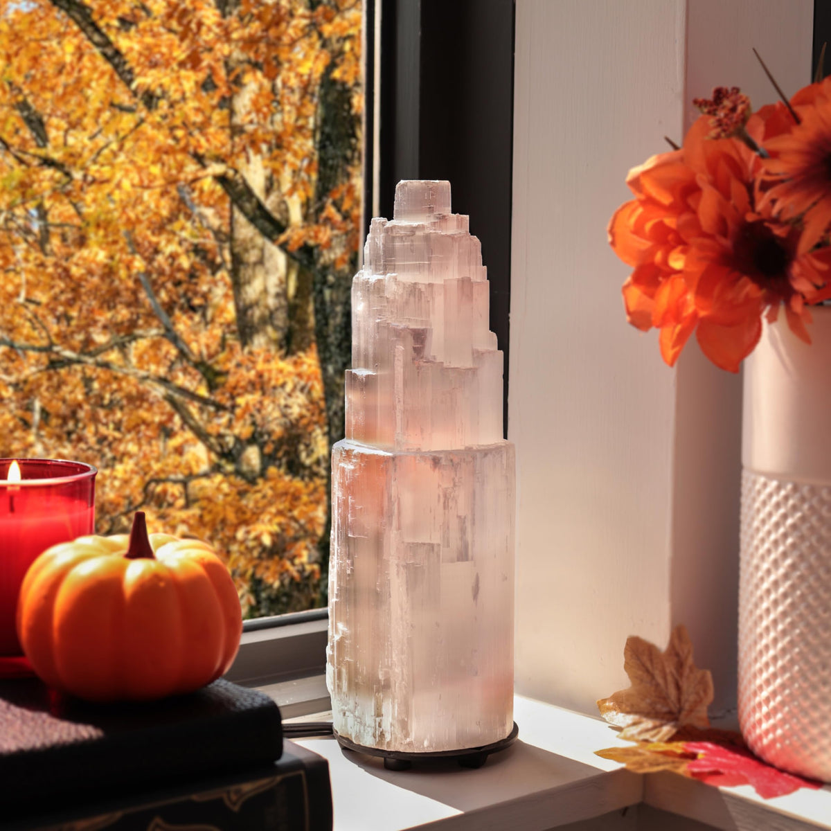 Selenite Crystal Lamp, (ETL Certified), Moroccan Natural Selenite with Switch Cord (Small 20cm)