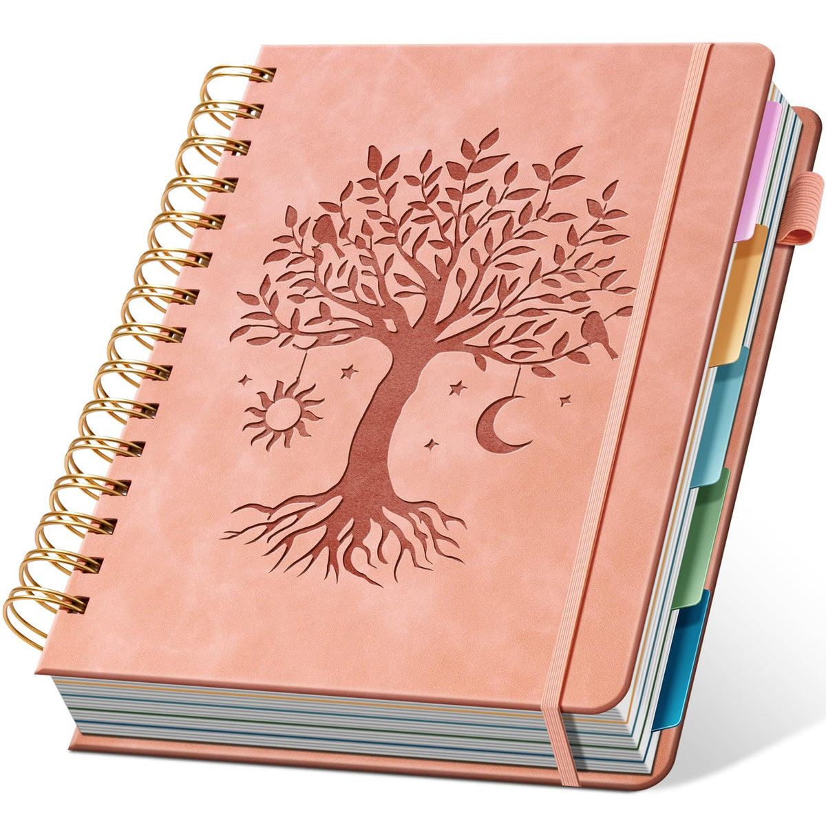 Ovesmusl Hardcover Spiral Notebook 8.5" x 11" with 5 Removable Dividers 300 Pages Leather 5 Subject Notebook College Ruled 100GSM Large Spiral Notebooks for Work Thick Lined Journal for Women, Green