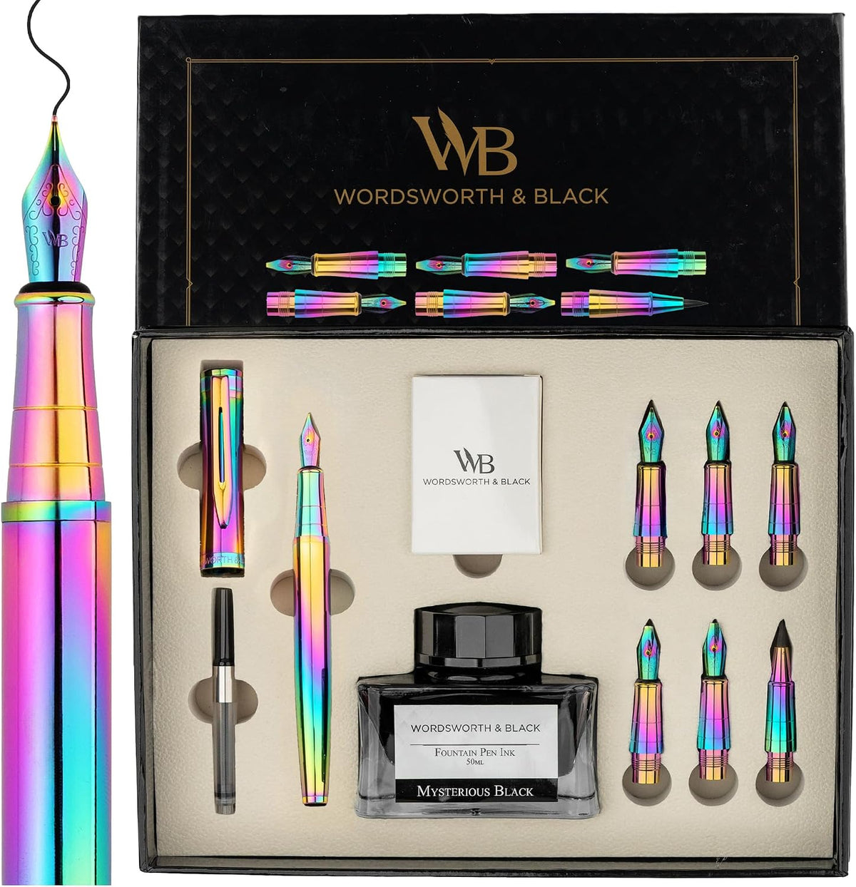 Wordsworth & Black Luxury Calligraphy Pen Set for Writing, 6 Nibs, Rainbow