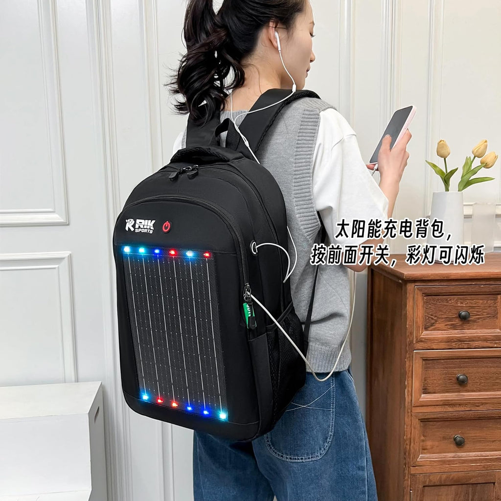 Solar Powered Hiking Backpack with USB Charging Port & LED Light, Waterproof Outdoor Travel Laptop Backpack with Solar Panel for Camping, Trekking & Adventure Gear