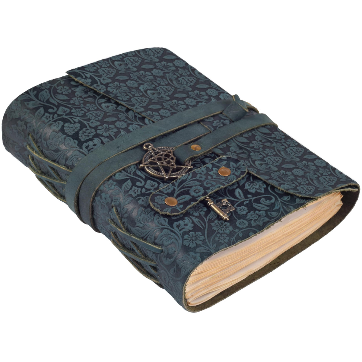 LEATHER VILLAGE Wiccan Journal Floral Pentagram, Green 7x5