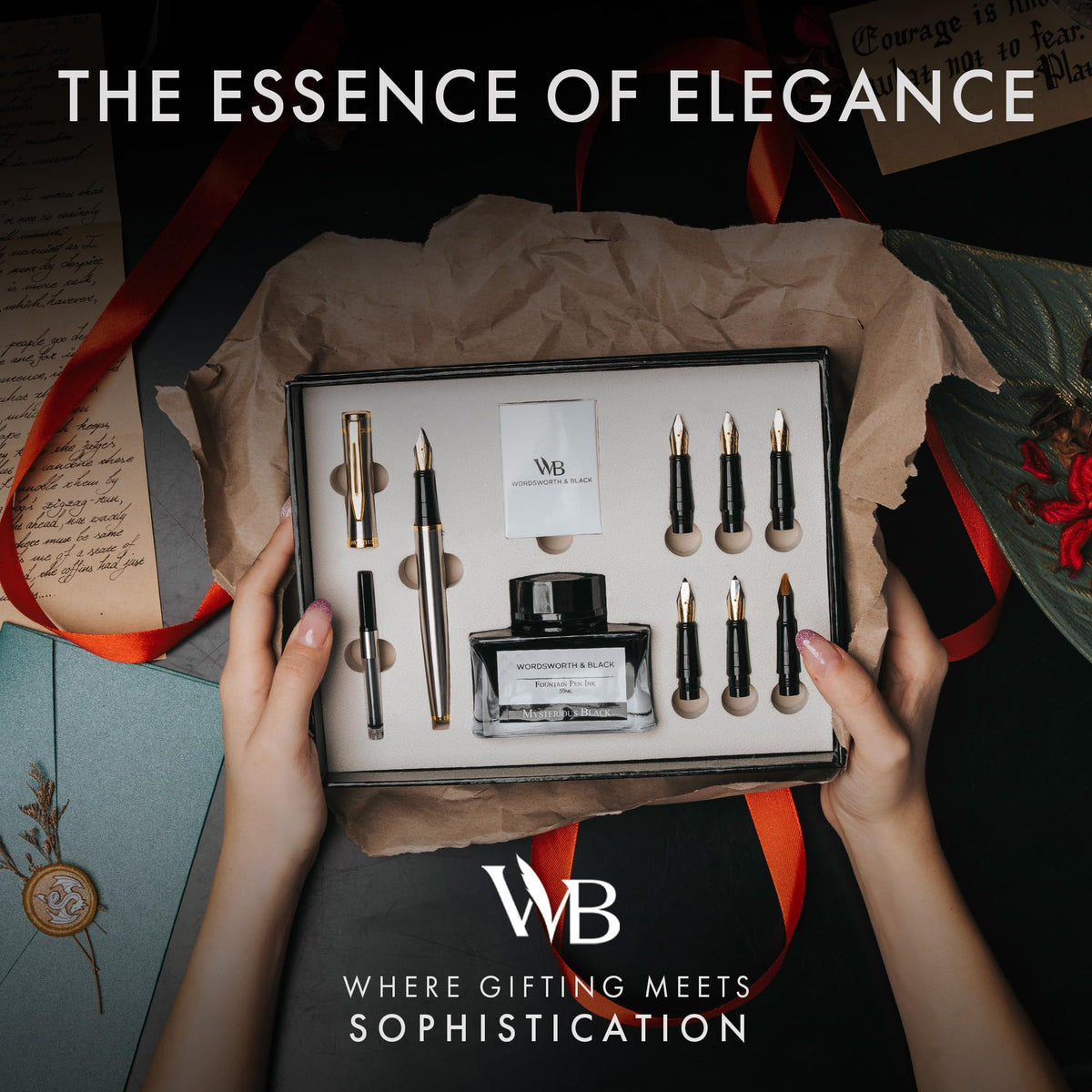 Wordsworth & Black Luxury Calligraphy Pen Set for Writing, 6 Nibs, Rainbow