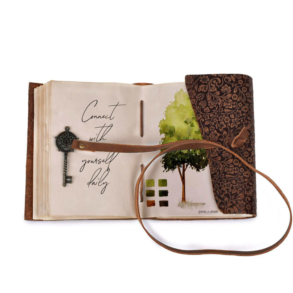 LEATHER VILLAGE Wiccan Journal Floral Pentagram, Green 7x5