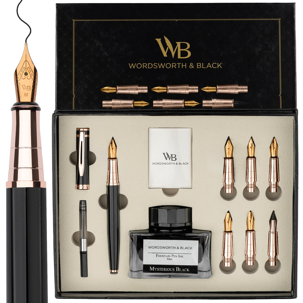 Wordsworth & Black Luxury Calligraphy Pen Set for Writing, 6 Nibs, Rainbow