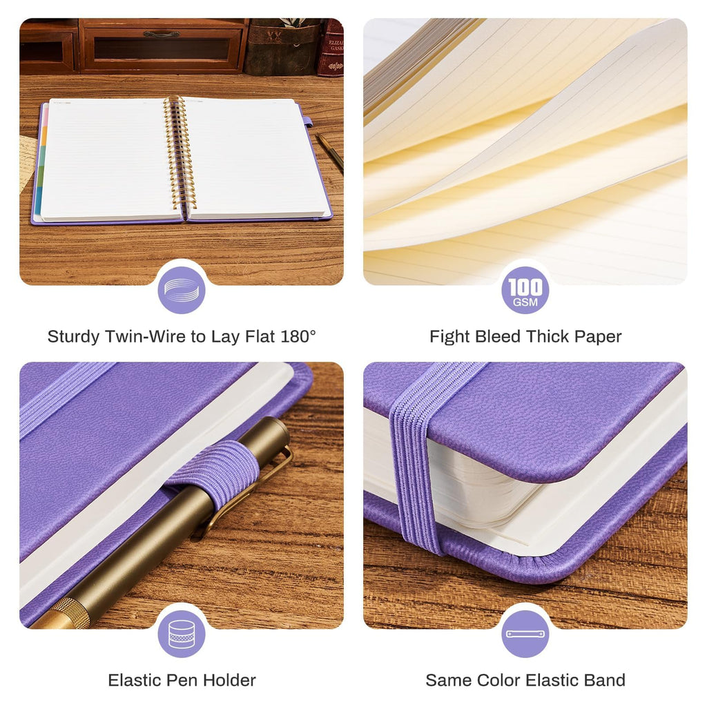 Ovesmusl Hardcover Spiral Notebook 8.5" x 11" with 5 Removable Dividers 300 Pages Leather 5 Subject Notebook College Ruled 100GSM Large Spiral Notebooks for Work Thick Lined Journal for Women, Green