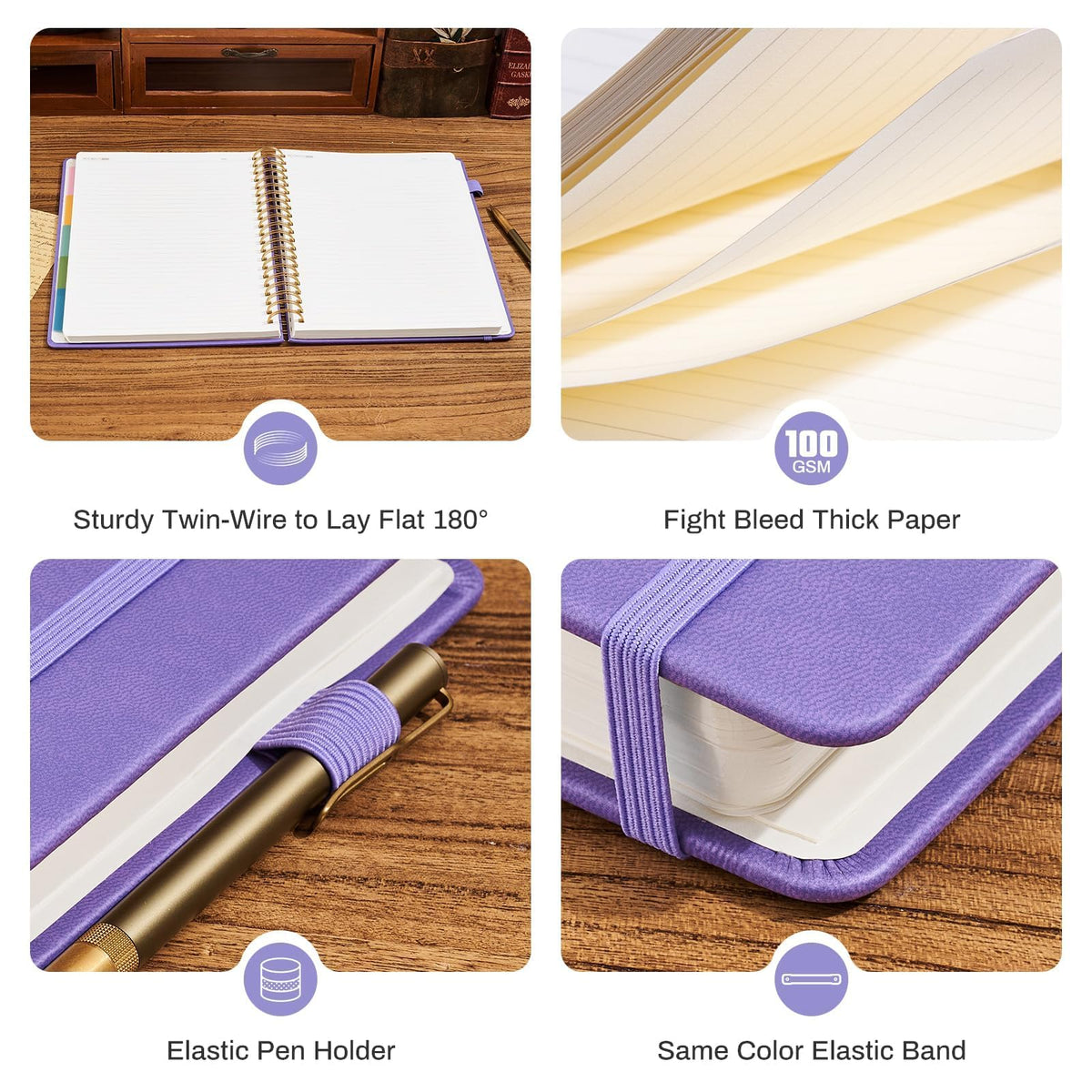 Ovesmusl Hardcover Spiral Notebook 8.5" x 11" with 5 Removable Dividers 300 Pages Leather 5 Subject Notebook College Ruled 100GSM Large Spiral Notebooks for Work Thick Lined Journal for Women, Green