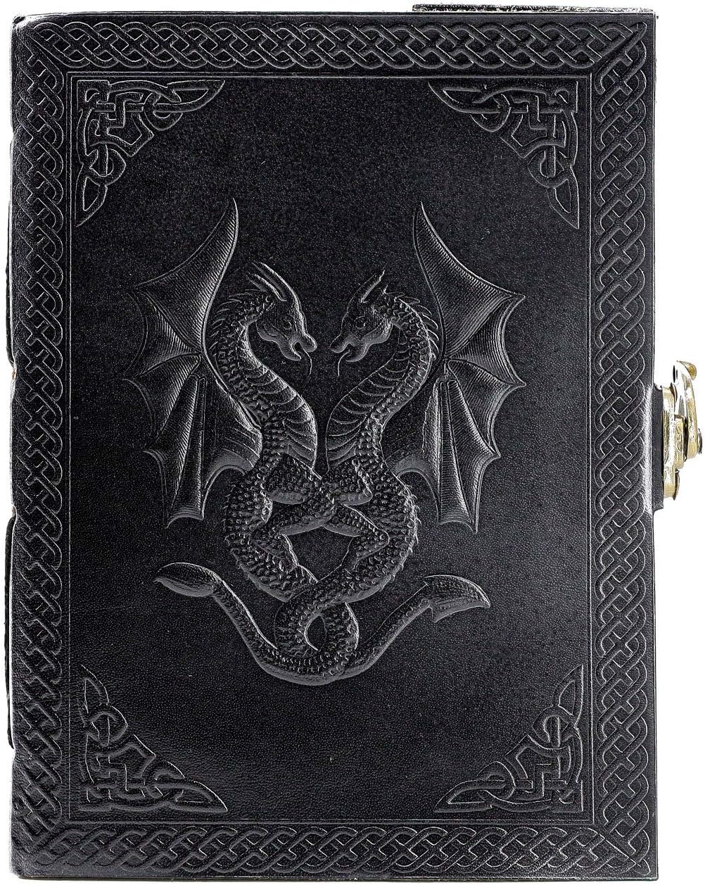 Handmade Leather Double Dragon Journal/Writing Notebook Diary/Bound Daily Notepad for Men & Women Unlined Paper Medium, Writing pad Gift for Artist, Sketch (8 x 6, Black)