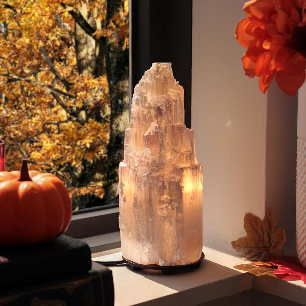 Selenite Crystal Lamp, (ETL Certified), Moroccan Natural Selenite with Switch Cord (Small 20cm)