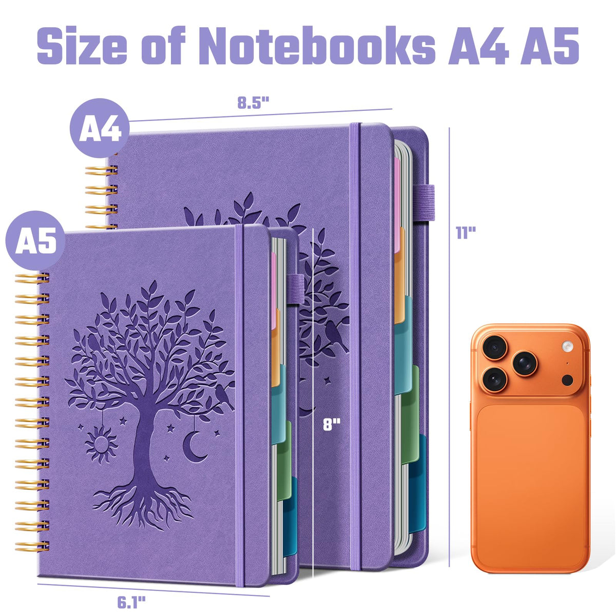 Ovesmusl Hardcover Spiral Notebook 8.5" x 11" with 5 Removable Dividers 300 Pages Leather 5 Subject Notebook College Ruled 100GSM Large Spiral Notebooks for Work Thick Lined Journal for Women, Green