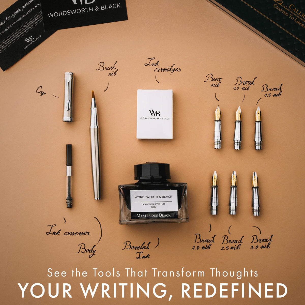 Wordsworth & Black Luxury Calligraphy Pen Set for Writing, 6 Nibs, Rainbow