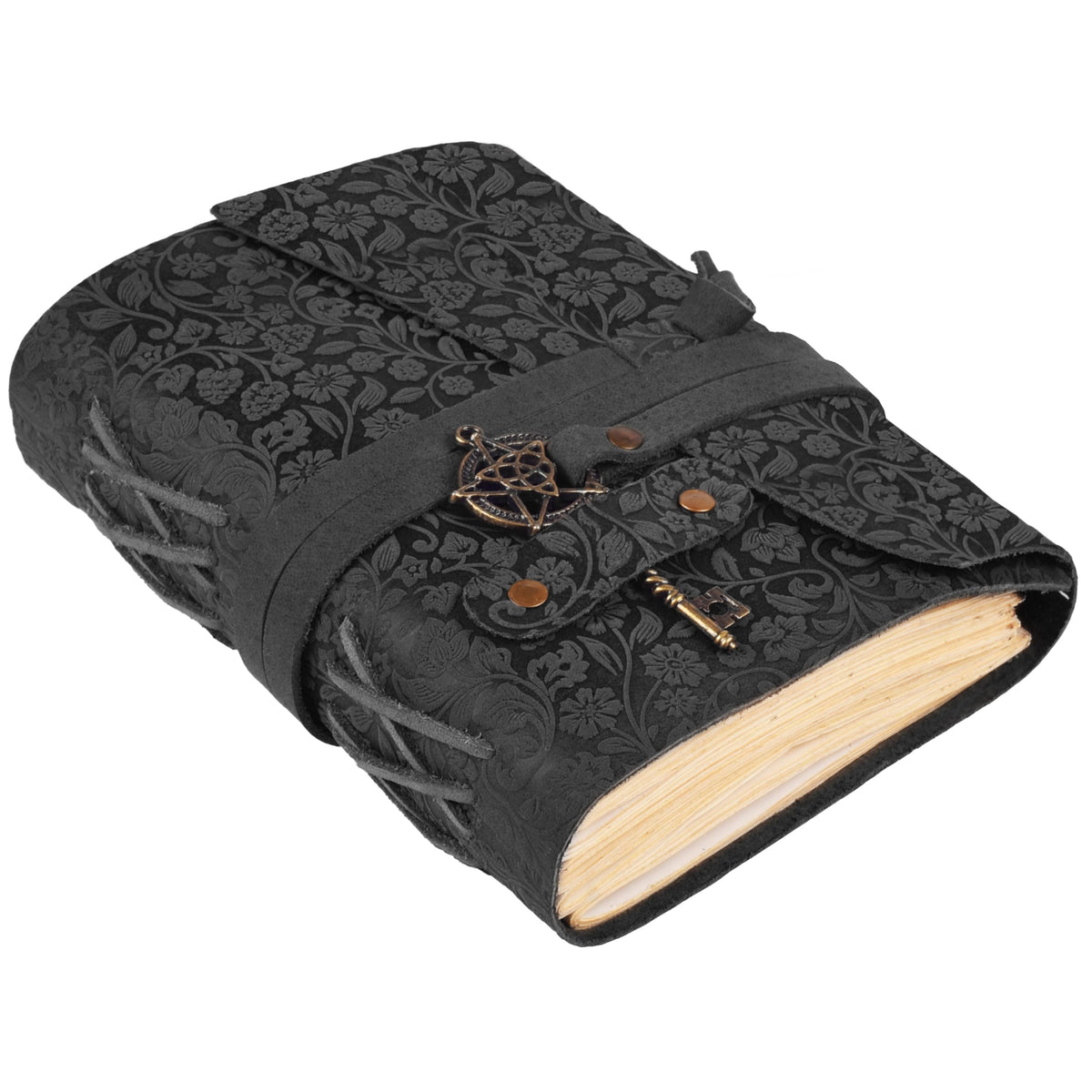LEATHER VILLAGE Wiccan Journal Floral Pentagram, Green 7x5