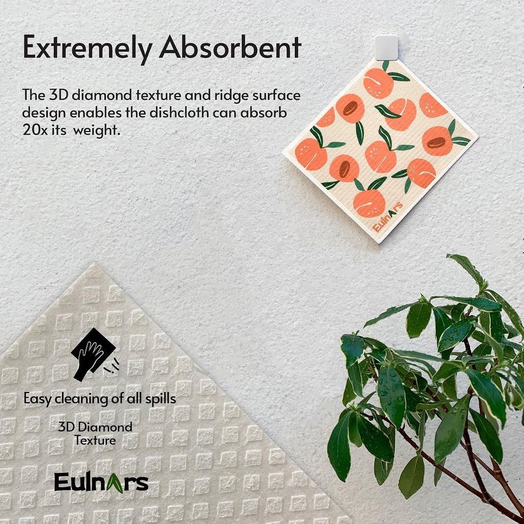 Eulnars Swedish Dish Cloth, 8 Pack Fruit Swedish Dishcloths for Kitchen, Reusable Paper Towels Washable, Biodegradable, Non-Scratch Cellulose Sponge Cloths, No Odor
