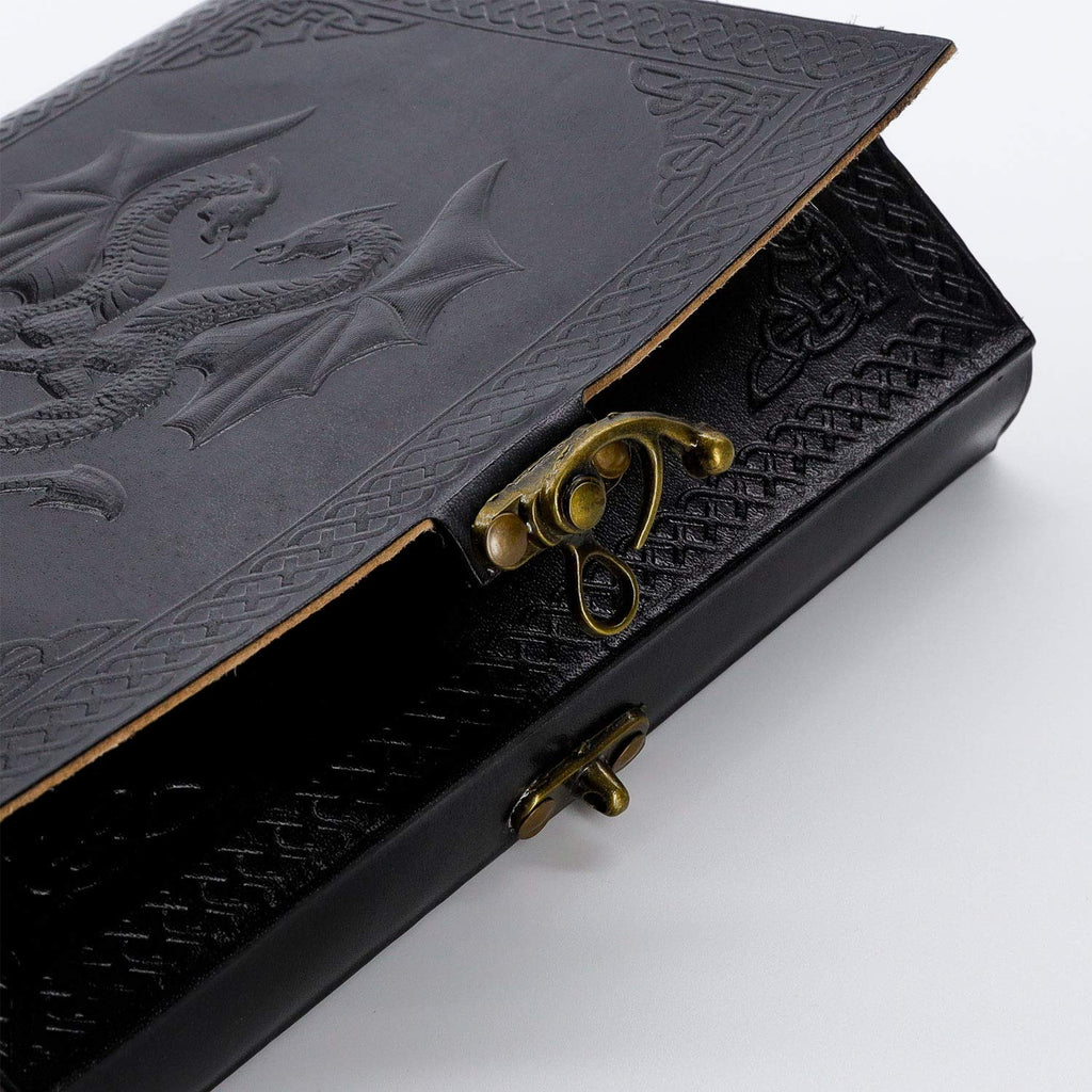 Handmade Leather Double Dragon Journal/Writing Notebook Diary/Bound Daily Notepad for Men & Women Unlined Paper Medium, Writing pad Gift for Artist, Sketch (8 x 6, Black)