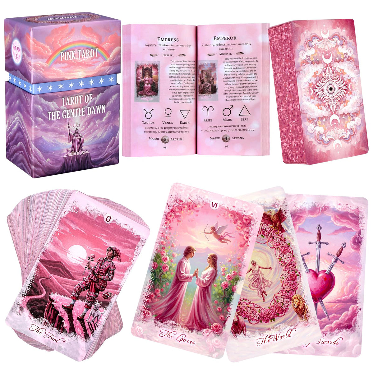 Eternal Gilded Bloom Tarot Cards for Beginners with Guidebook Traditional & Classic Tarot Deck Victorian-Inspired Unique Vintage Art Holographic Gilded Edges 400GSM 78 Cards