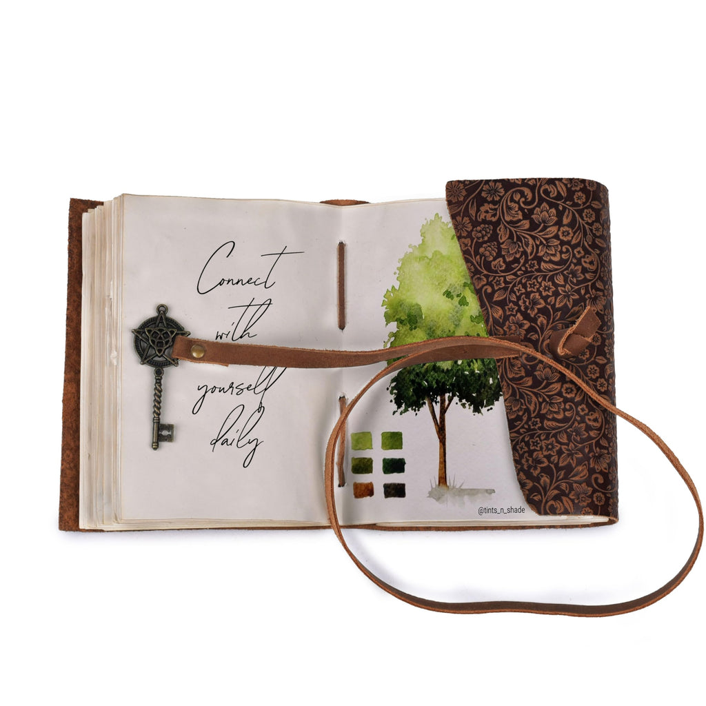 LEATHER VILLAGE Wiccan Journal Floral Pentagram, Green 7x5