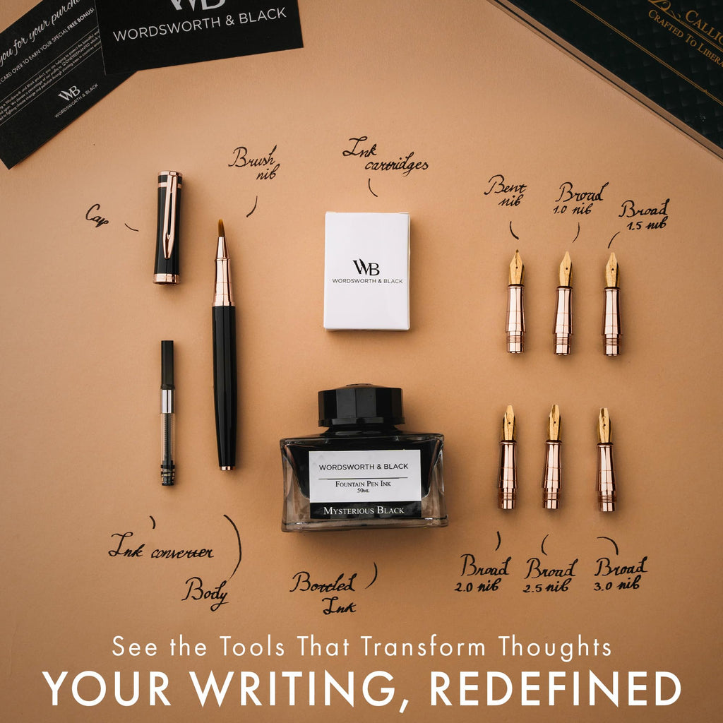 Wordsworth & Black Luxury Calligraphy Pen Set for Writing, 6 Nibs, Rainbow