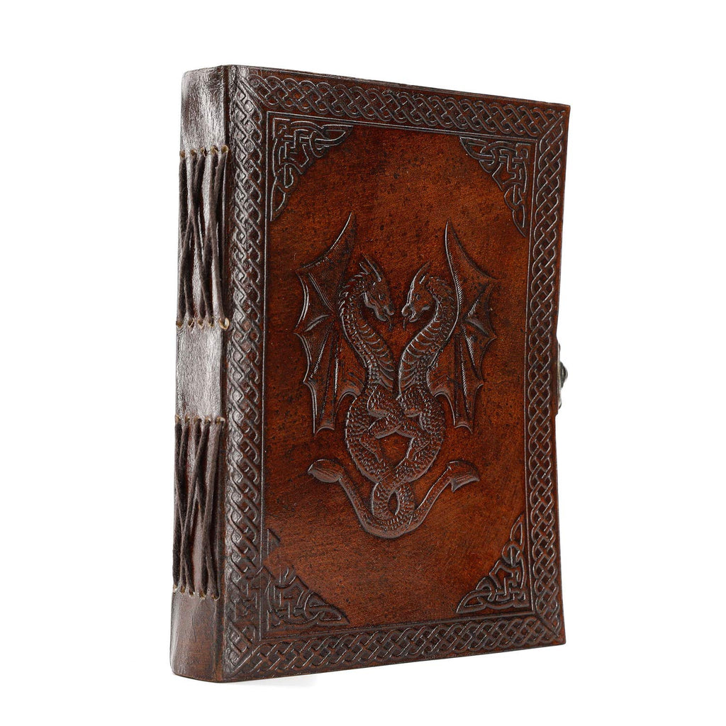 Handmade Leather Double Dragon Journal/Writing Notebook Diary/Bound Daily Notepad for Men & Women Unlined Paper Medium, Writing pad Gift for Artist, Sketch (8 x 6, Black)
