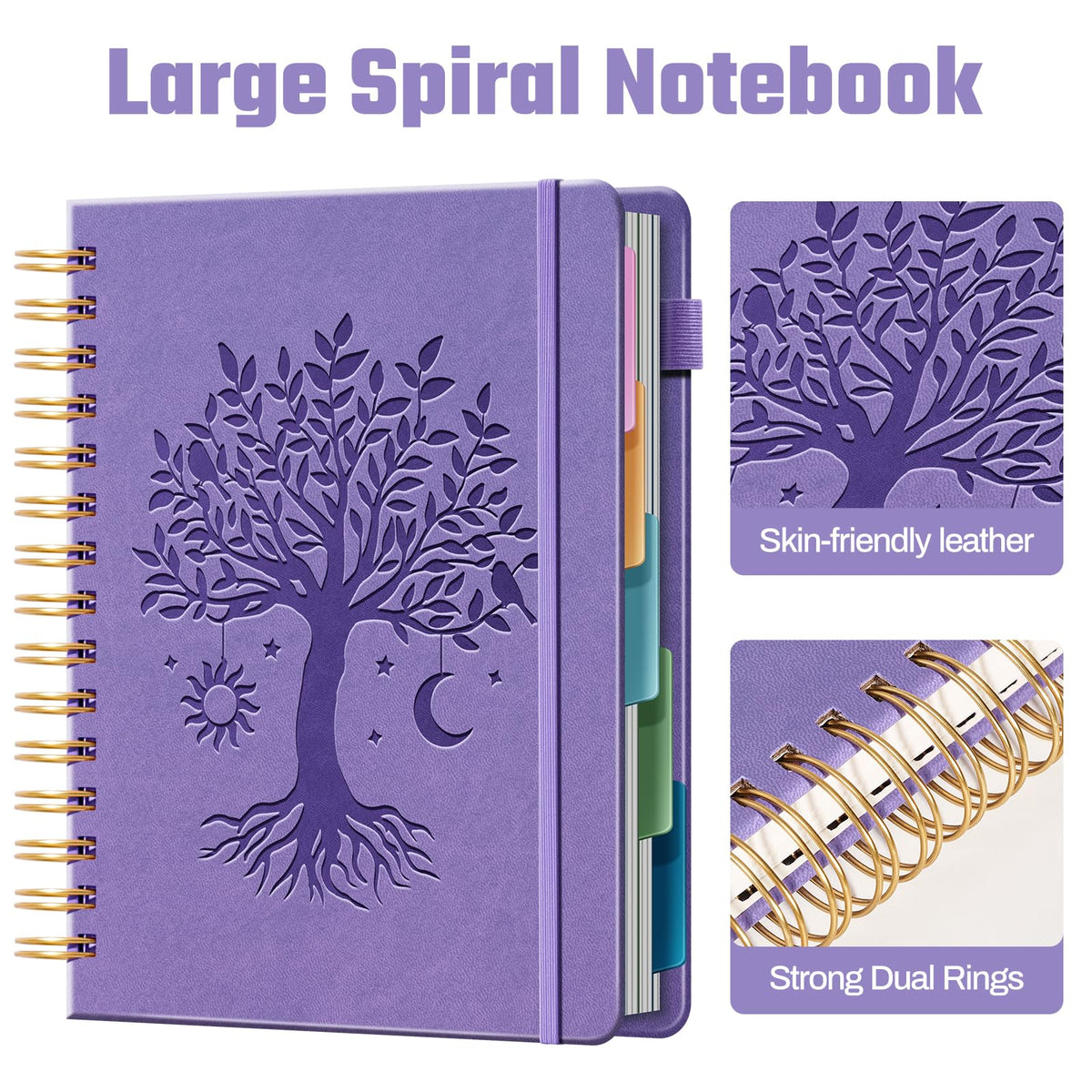 Ovesmusl Hardcover Spiral Notebook 8.5" x 11" with 5 Removable Dividers 300 Pages Leather 5 Subject Notebook College Ruled 100GSM Large Spiral Notebooks for Work Thick Lined Journal for Women, Green