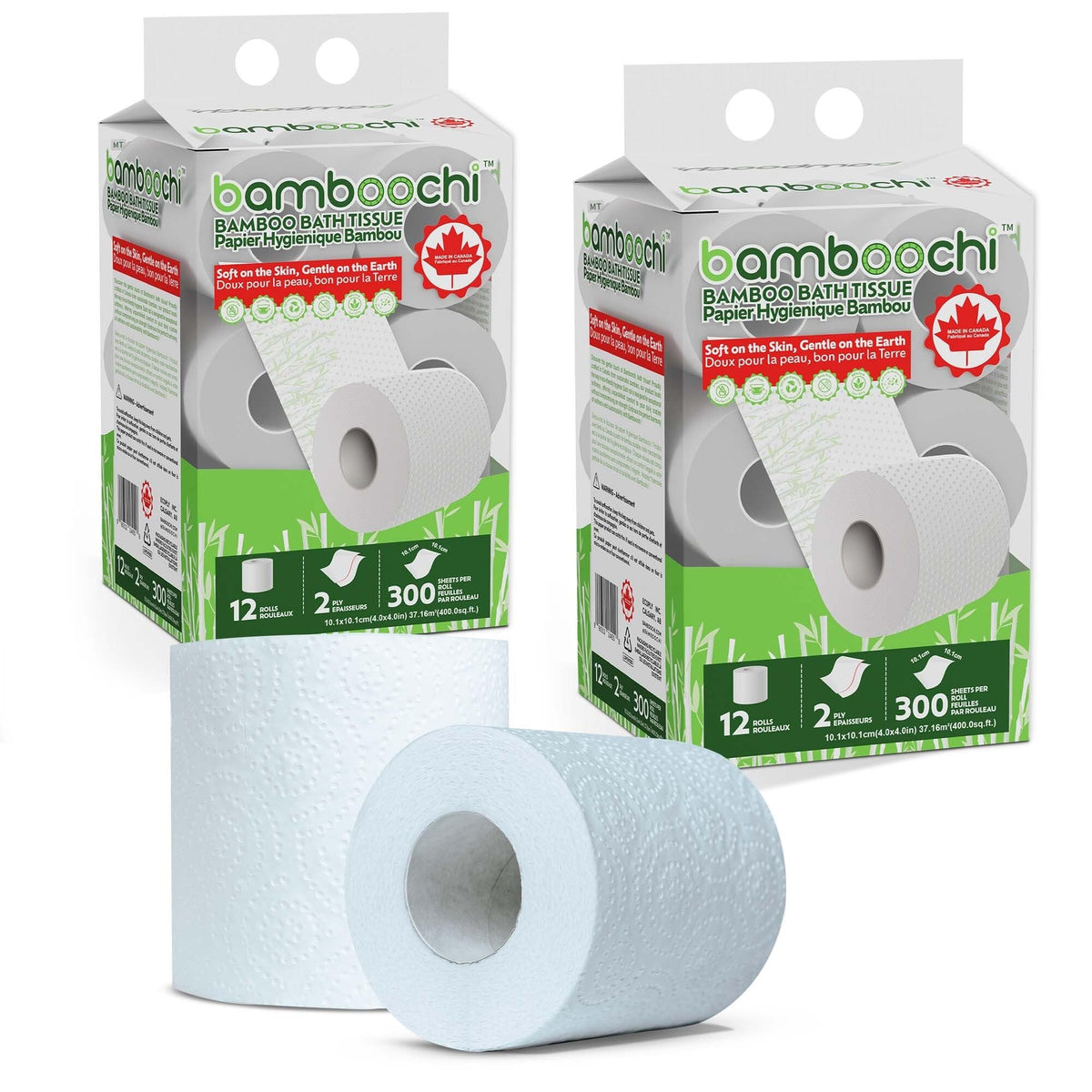 Bamboo Toilet Paper, Septic Safe 2 Ply 300 Sheets Per Roll,  RV Safe, Eco-Friendly Proudly Made in Canada