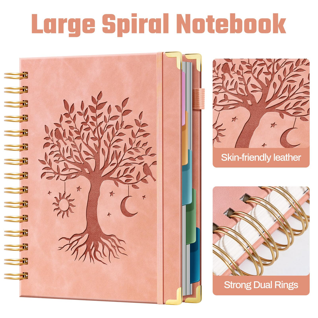 Ovesmusl Hardcover Spiral Notebook 8.5" x 11" with 5 Removable Dividers 300 Pages Leather 5 Subject Notebook College Ruled 100GSM Large Spiral Notebooks for Work Thick Lined Journal for Women, Green