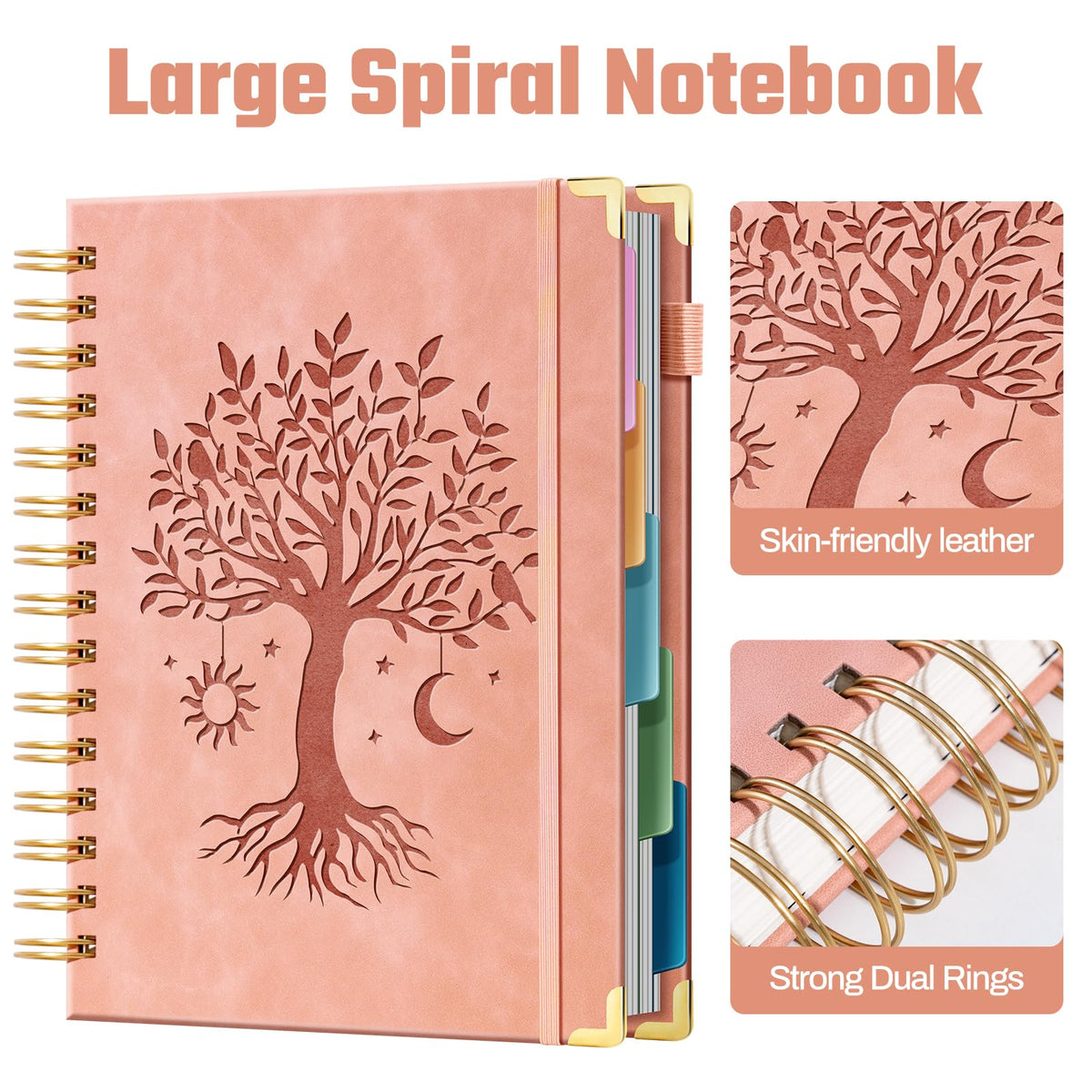 Ovesmusl Hardcover Spiral Notebook 8.5" x 11" with 5 Removable Dividers 300 Pages Leather 5 Subject Notebook College Ruled 100GSM Large Spiral Notebooks for Work Thick Lined Journal for Women, Green