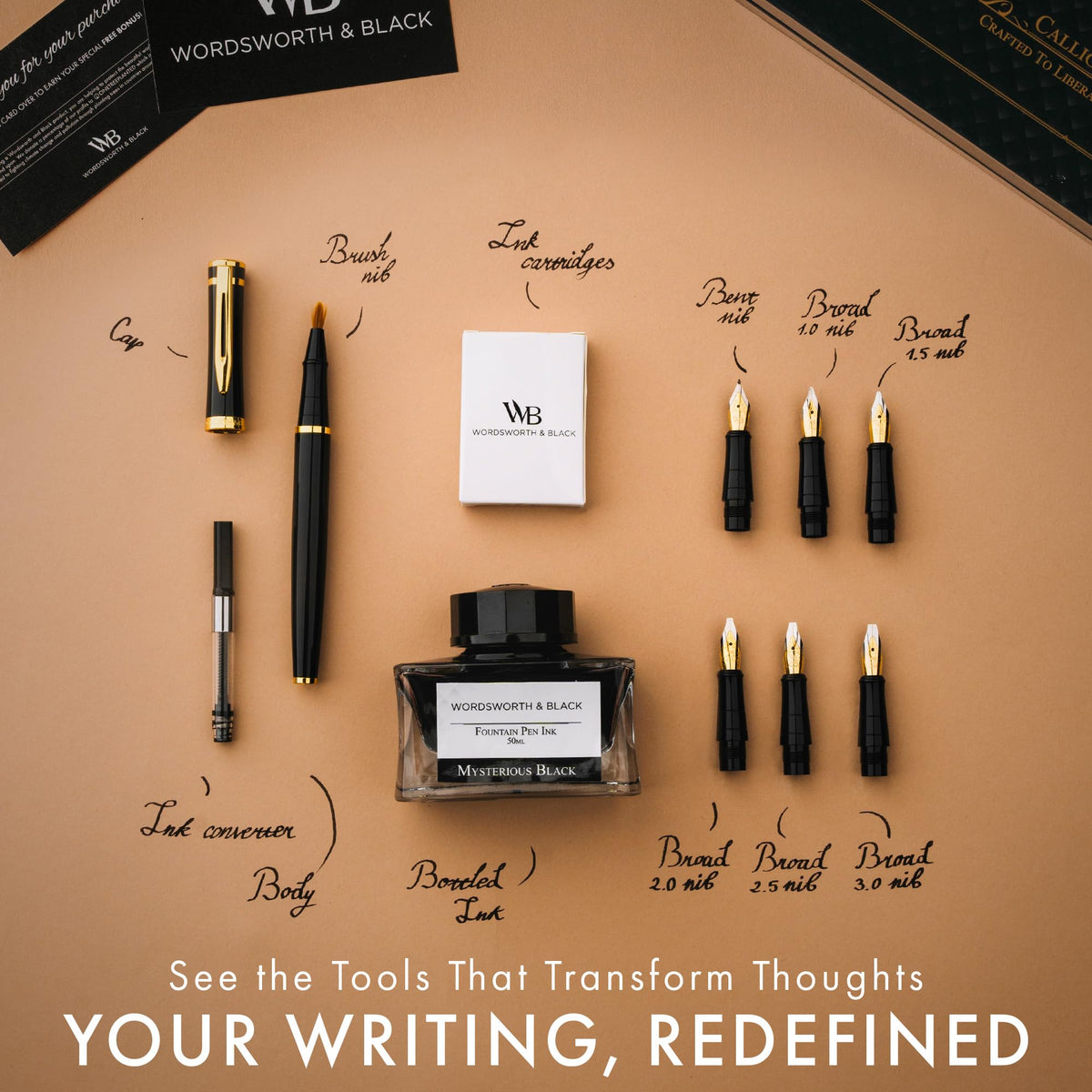 Wordsworth & Black Luxury Calligraphy Pen Set for Writing, 6 Nibs, Rainbow