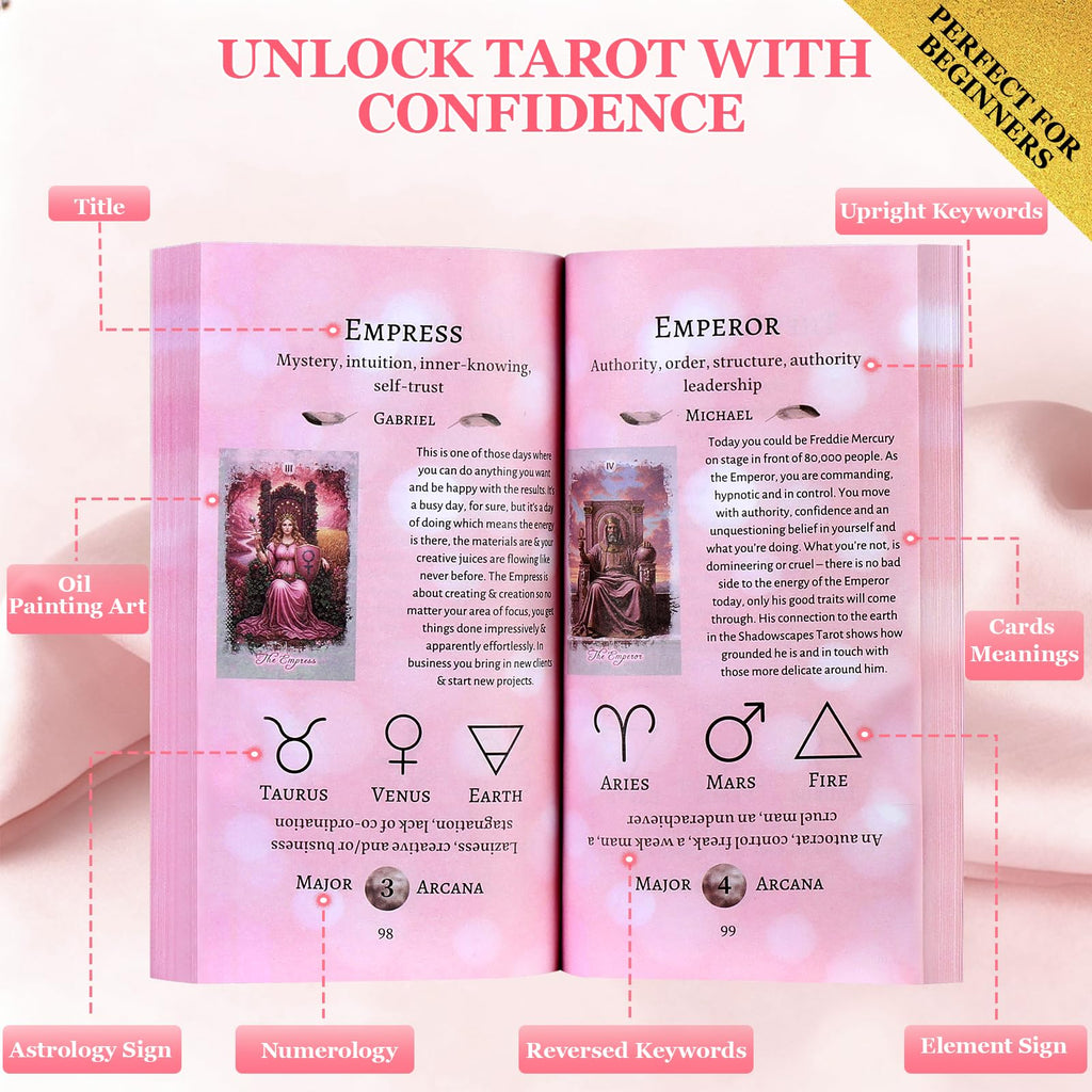 Eternal Gilded Bloom Tarot Cards for Beginners with Guidebook Traditional & Classic Tarot Deck Victorian-Inspired Unique Vintage Art Holographic Gilded Edges 400GSM 78 Cards