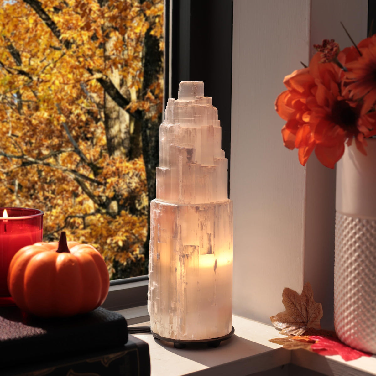 Selenite Crystal Lamp, (ETL Certified), Moroccan Natural Selenite with Switch Cord (Small 20cm)