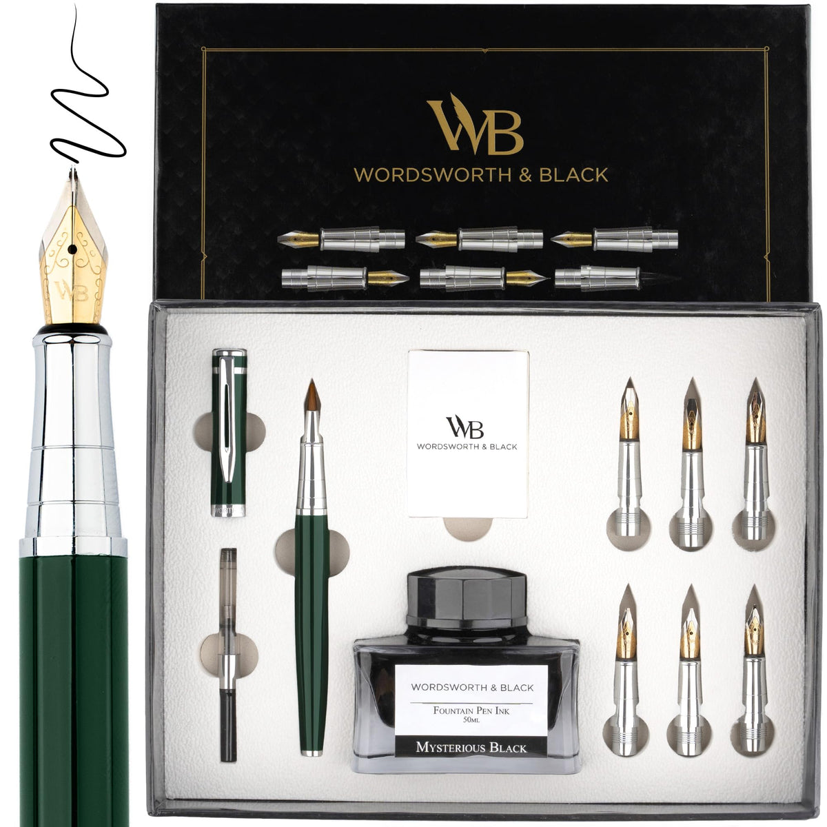 Wordsworth & Black Luxury Calligraphy Pen Set for Writing, 6 Nibs, Rainbow