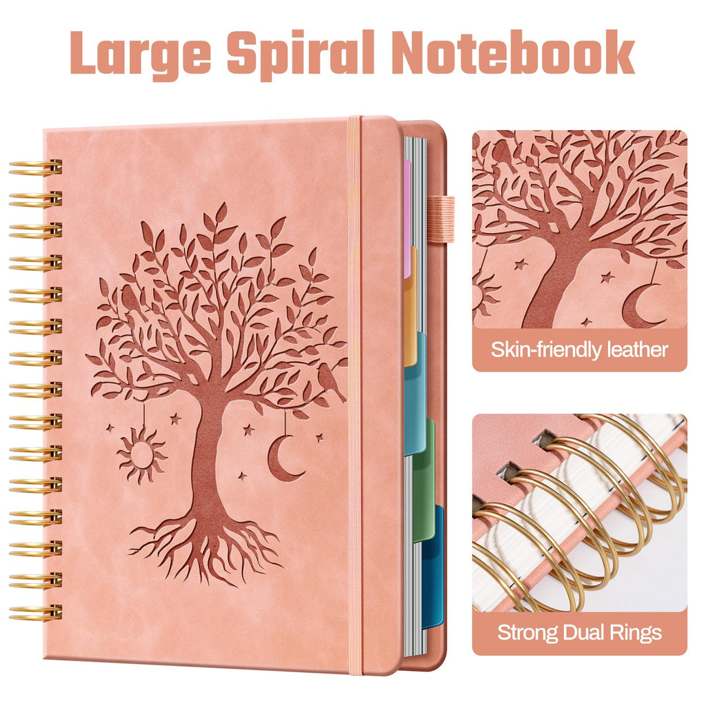 Ovesmusl Hardcover Spiral Notebook 8.5" x 11" with 5 Removable Dividers 300 Pages Leather 5 Subject Notebook College Ruled 100GSM Large Spiral Notebooks for Work Thick Lined Journal for Women, Green