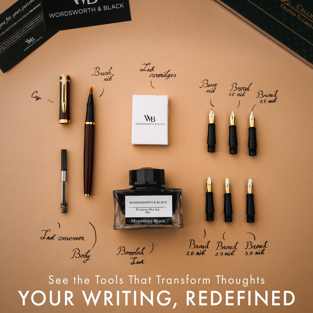 Wordsworth & Black Luxury Calligraphy Pen Set for Writing, 6 Nibs, Rainbow