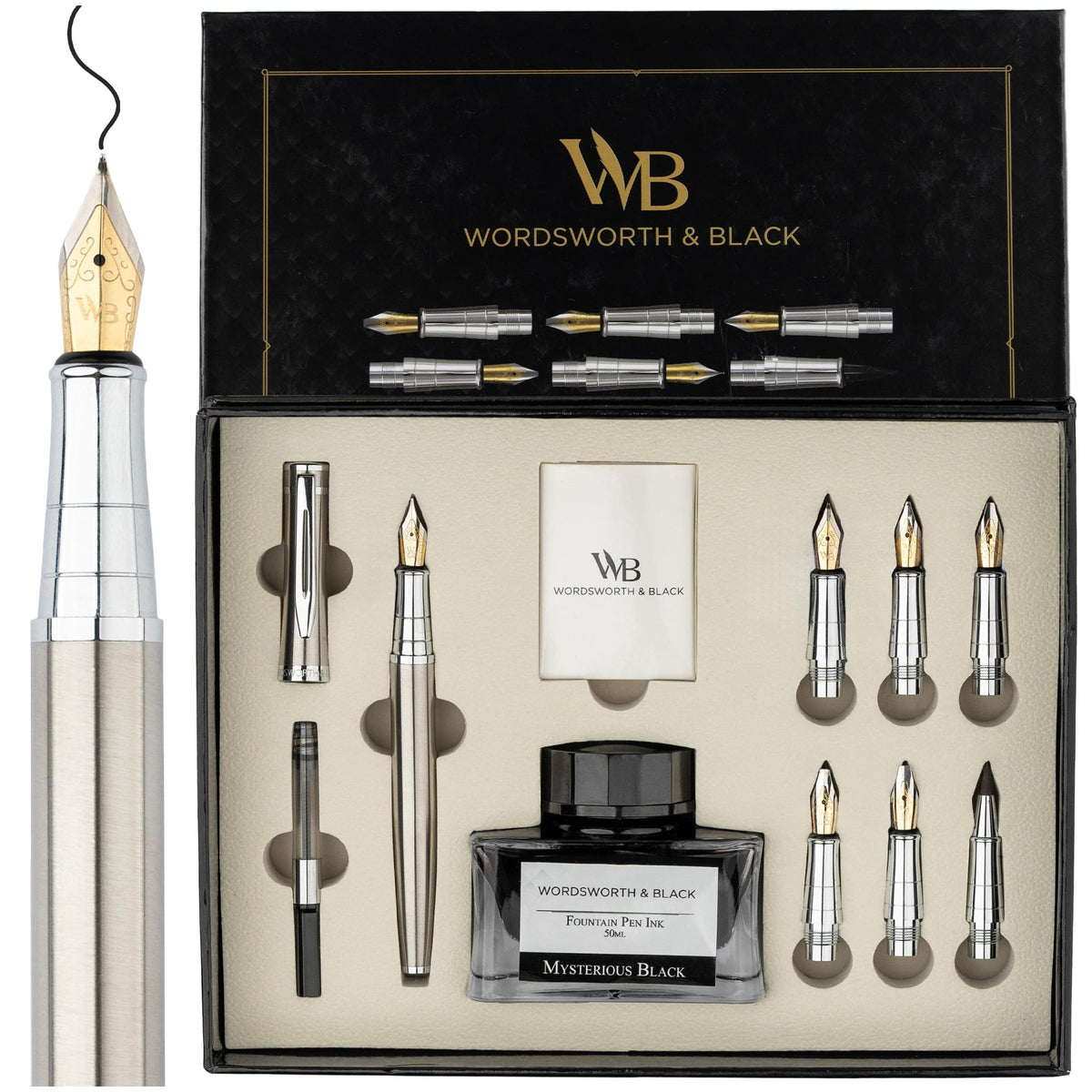 Wordsworth & Black Luxury Calligraphy Pen Set for Writing, 6 Nibs, Rainbow