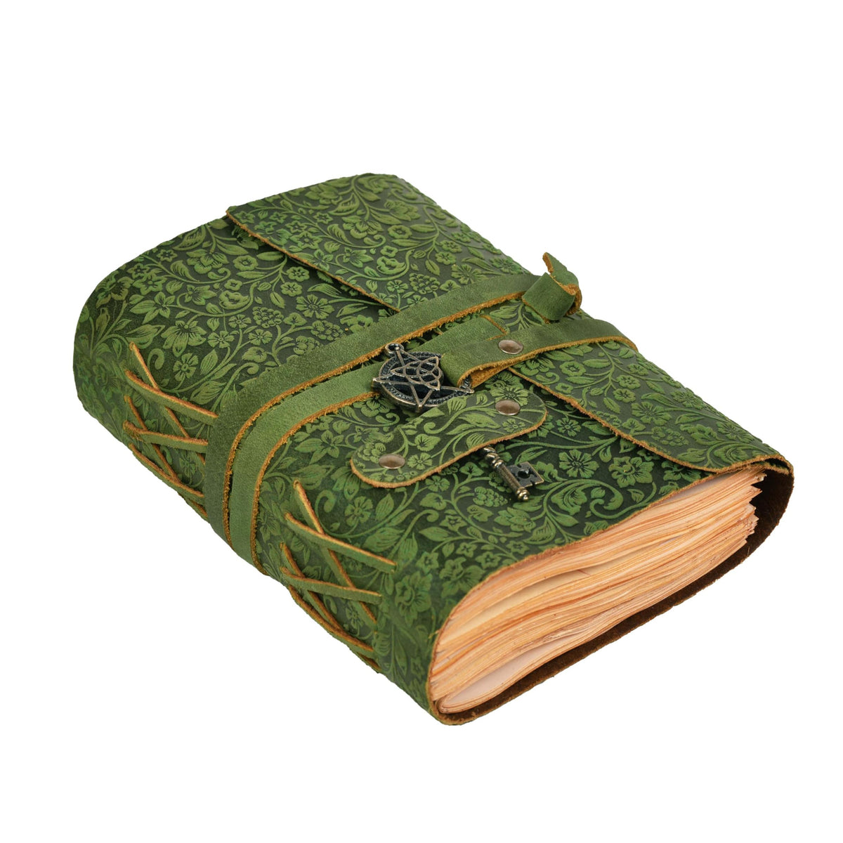 LEATHER VILLAGE Wiccan Journal Floral Pentagram, Green 7x5
