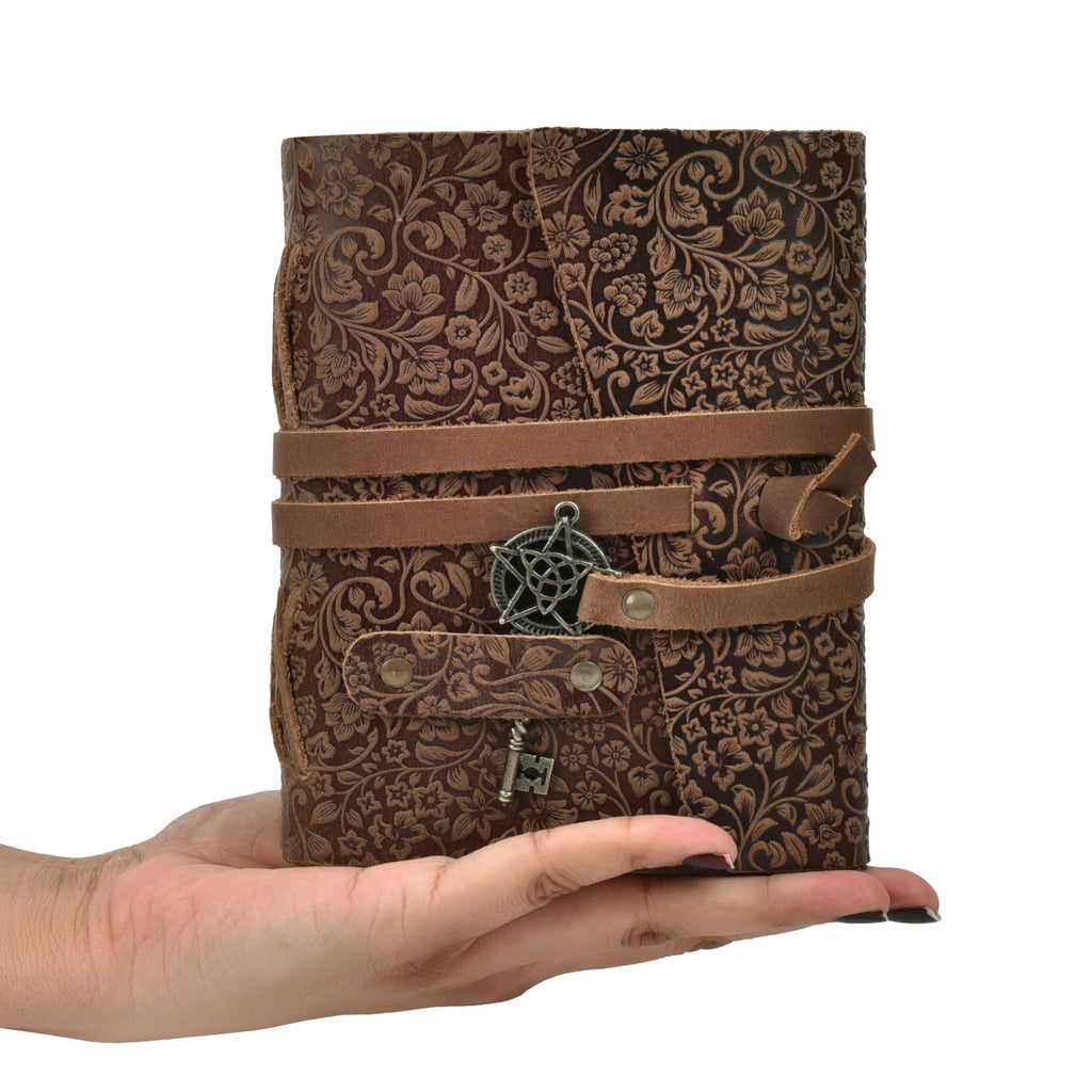 LEATHER VILLAGE Wiccan Journal Floral Pentagram, Green 7x5