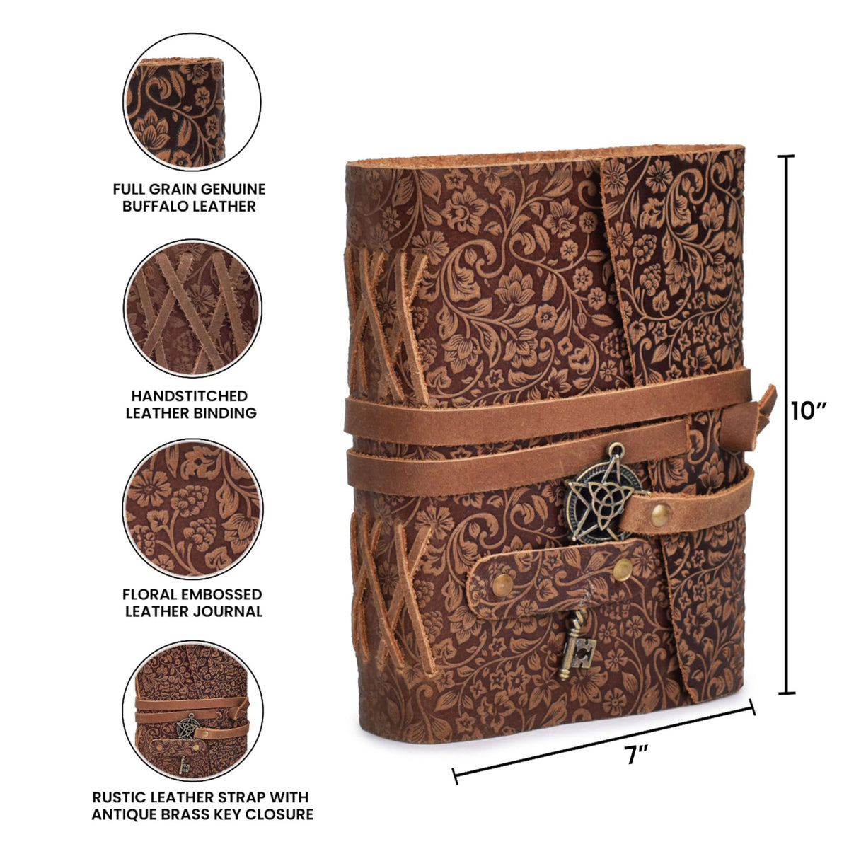 LEATHER VILLAGE Wiccan Journal Floral Pentagram, Green 7x5
