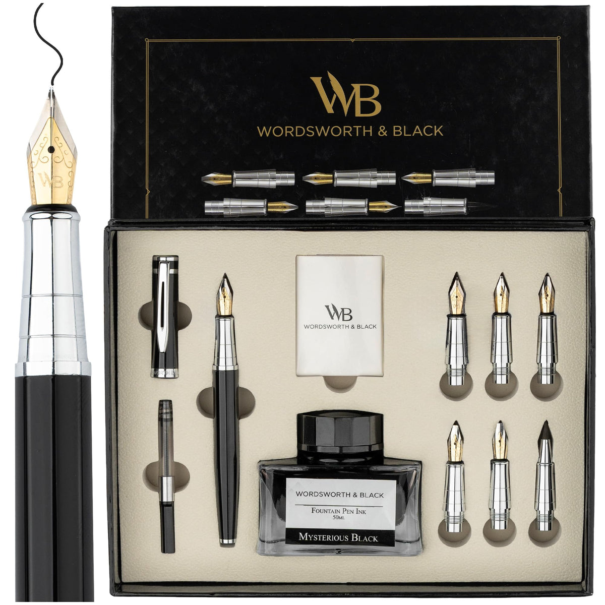 Wordsworth & Black Luxury Calligraphy Pen Set for Writing, 6 Nibs, Rainbow