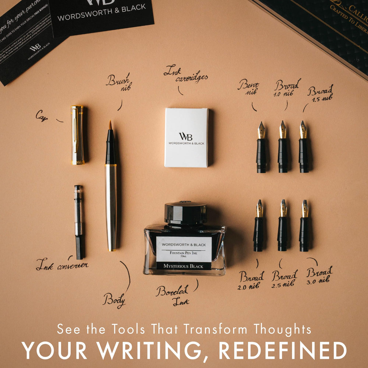 Wordsworth & Black Luxury Calligraphy Pen Set for Writing, 6 Nibs, Rainbow