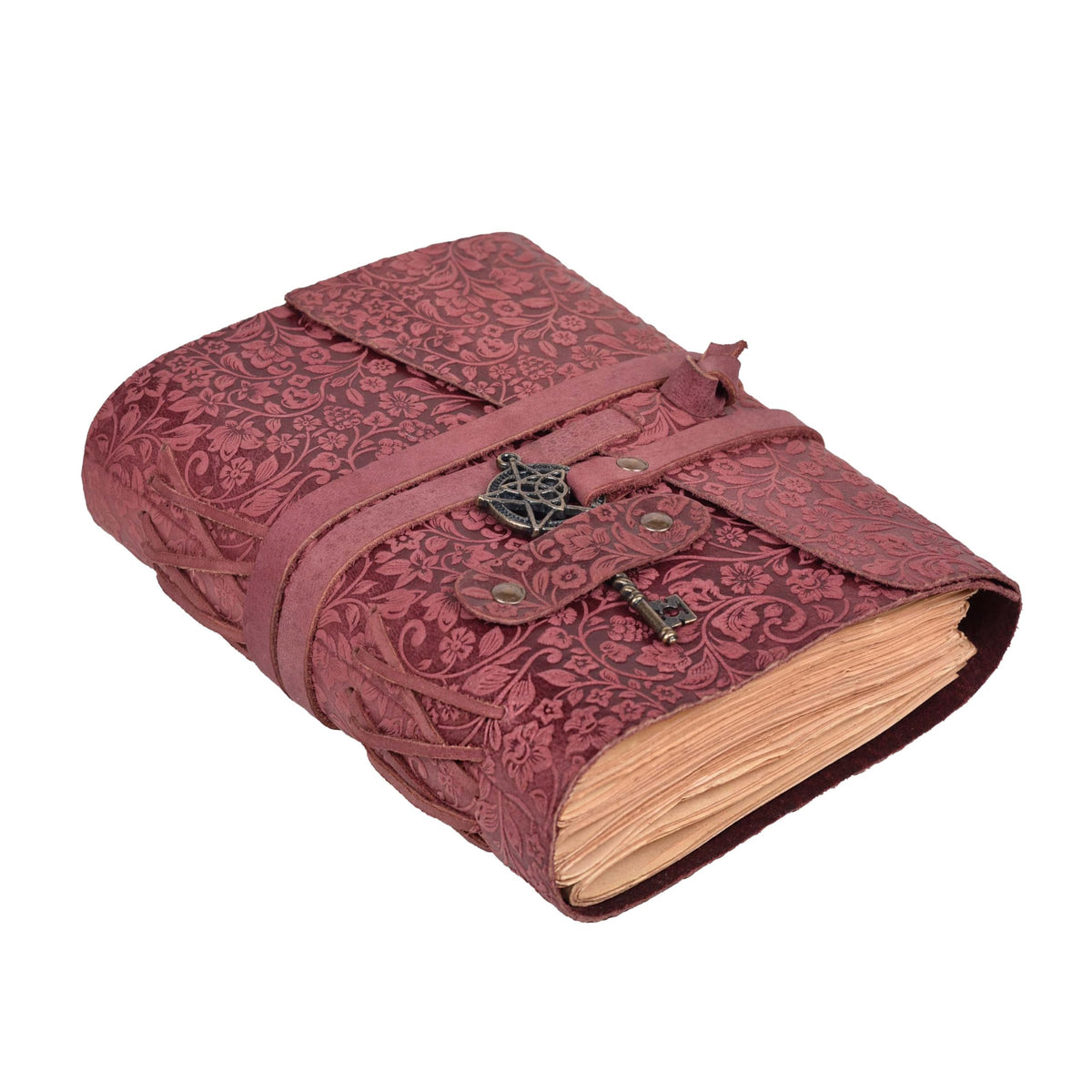 LEATHER VILLAGE Wiccan Journal Floral Pentagram, Green 7x5