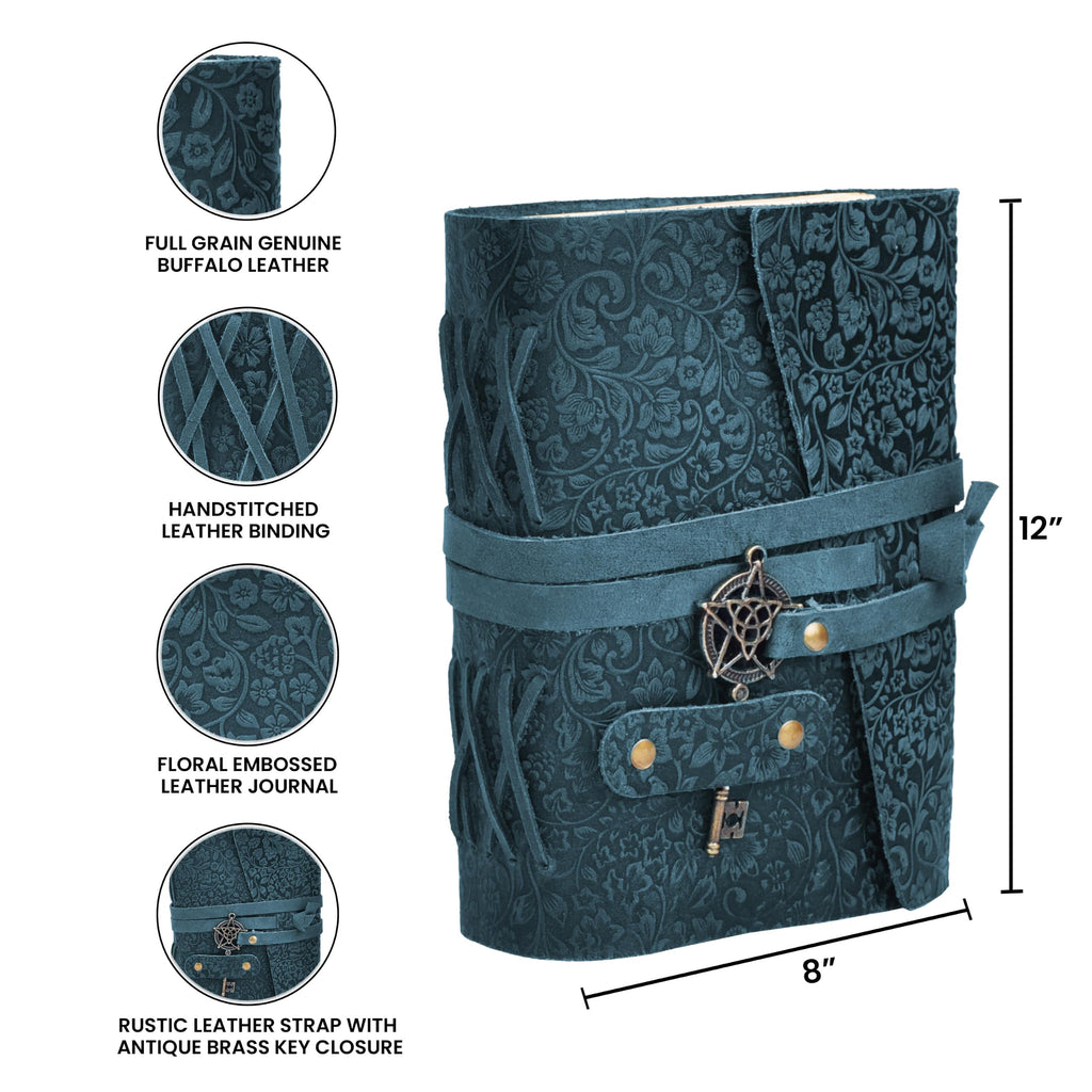 LEATHER VILLAGE Wiccan Journal Floral Pentagram, Green 7x5