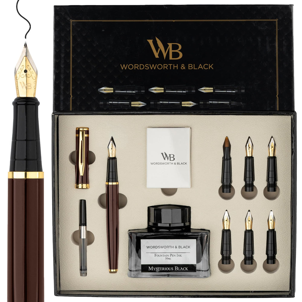 Wordsworth & Black Luxury Calligraphy Pen Set for Writing, 6 Nibs, Rainbow