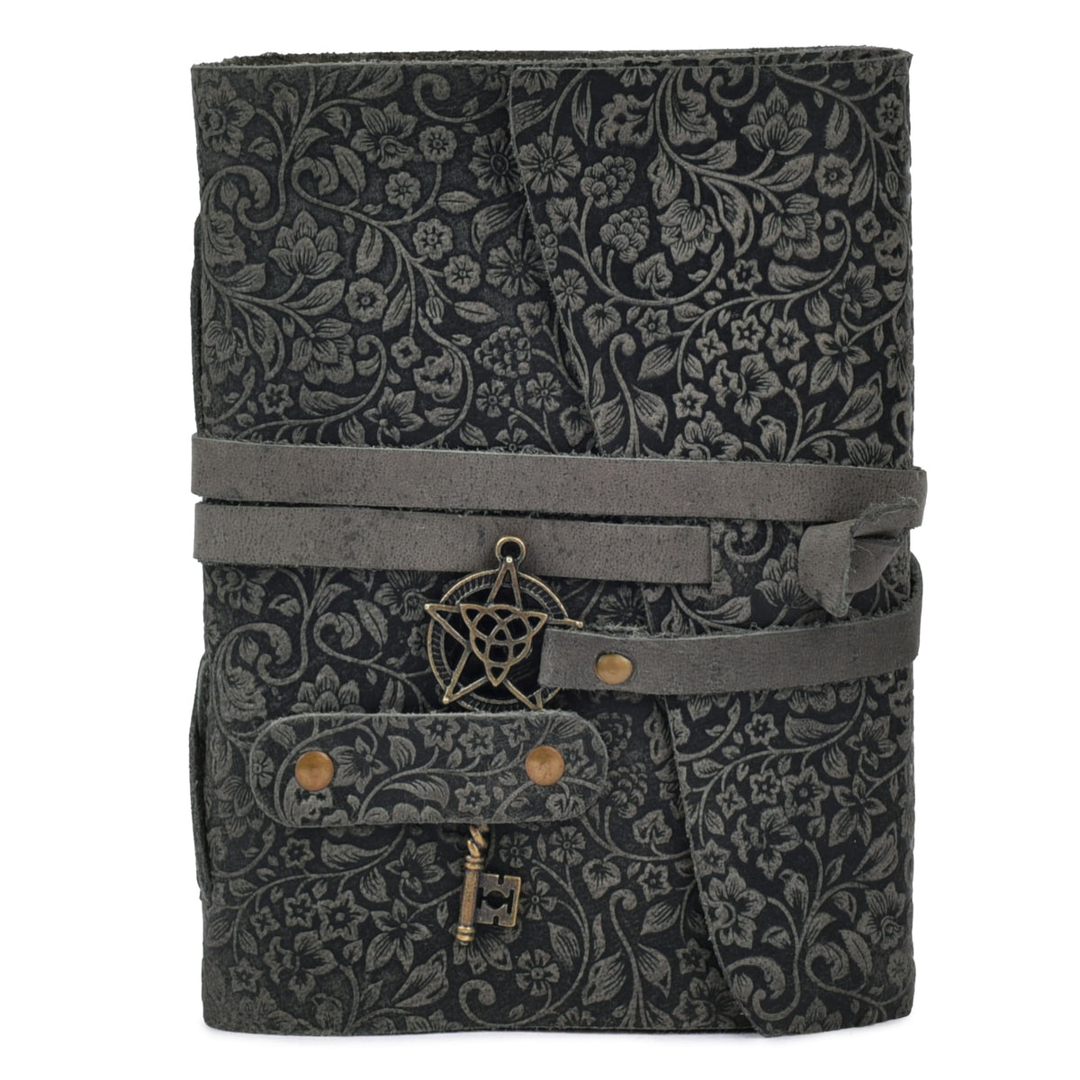 LEATHER VILLAGE Wiccan Journal Floral Pentagram, Green 7x5
