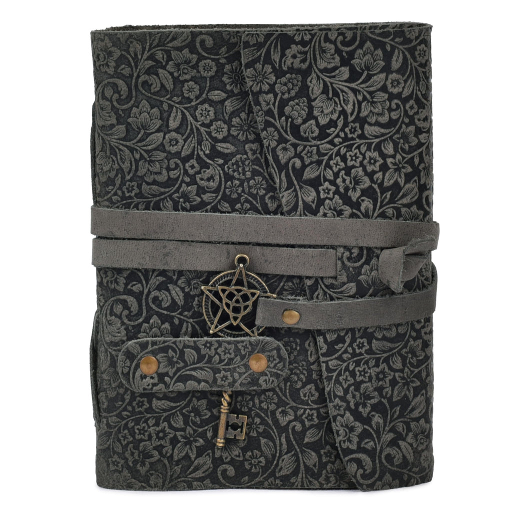 LEATHER VILLAGE Wiccan Journal Floral Pentagram, Green 7x5