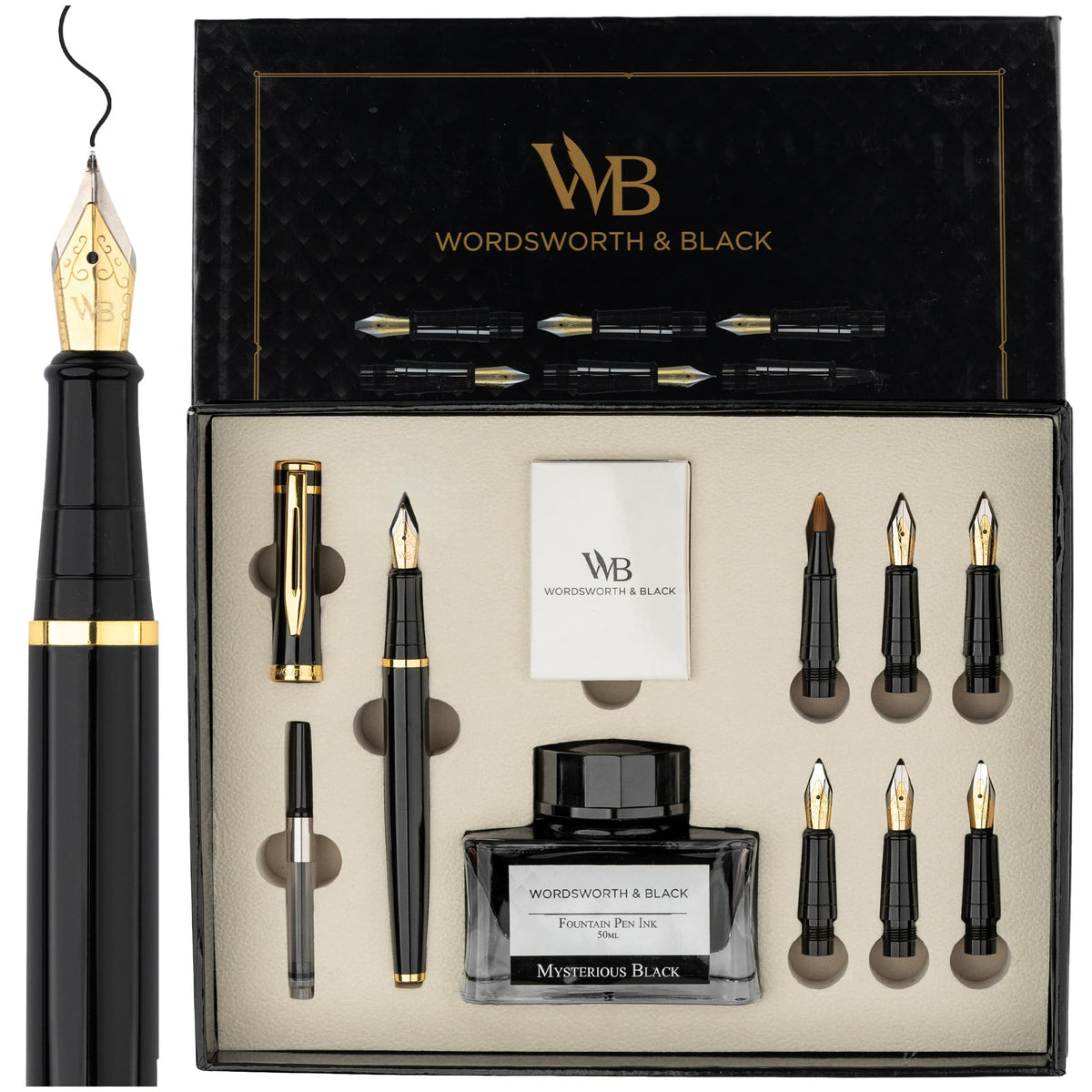Wordsworth & Black Luxury Calligraphy Pen Set for Writing, 6 Nibs, Rainbow