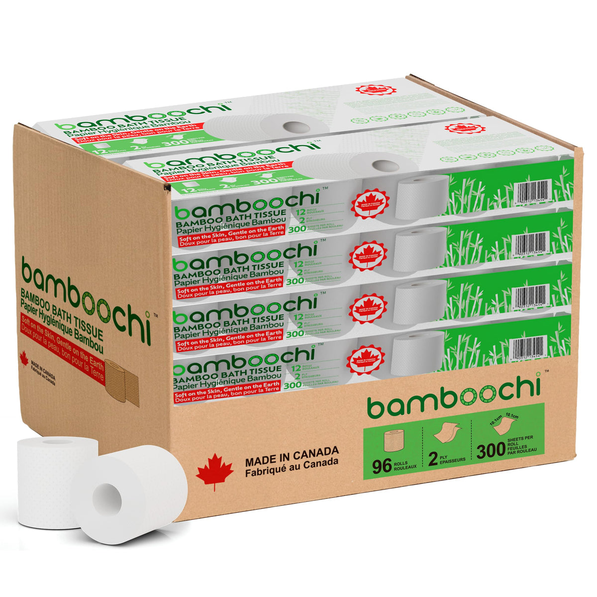 Bamboo Toilet Paper, Septic Safe 2 Ply 300 Sheets Per Roll,  RV Safe, Eco-Friendly Proudly Made in Canada