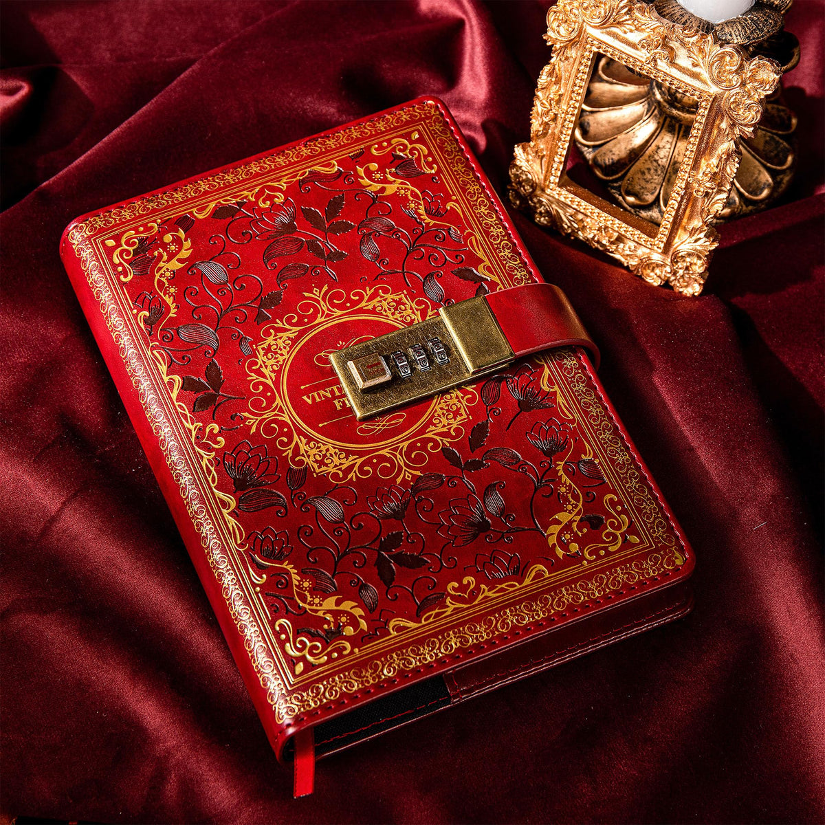 Vintage Leather Journal Notebook with Combination Lock, B6 Embossed Flower Secret Diary Ruled Lined Paper for Writing, Gift for Women Girls Children (Purple)