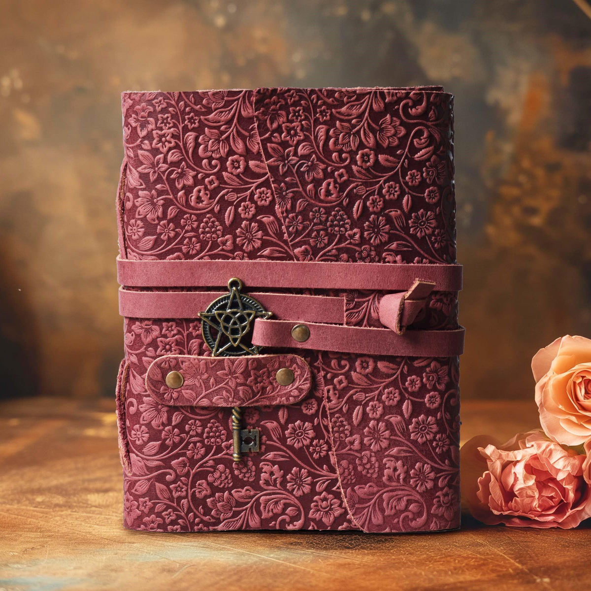 LEATHER VILLAGE Wiccan Journal Floral Pentagram, Green 7x5
