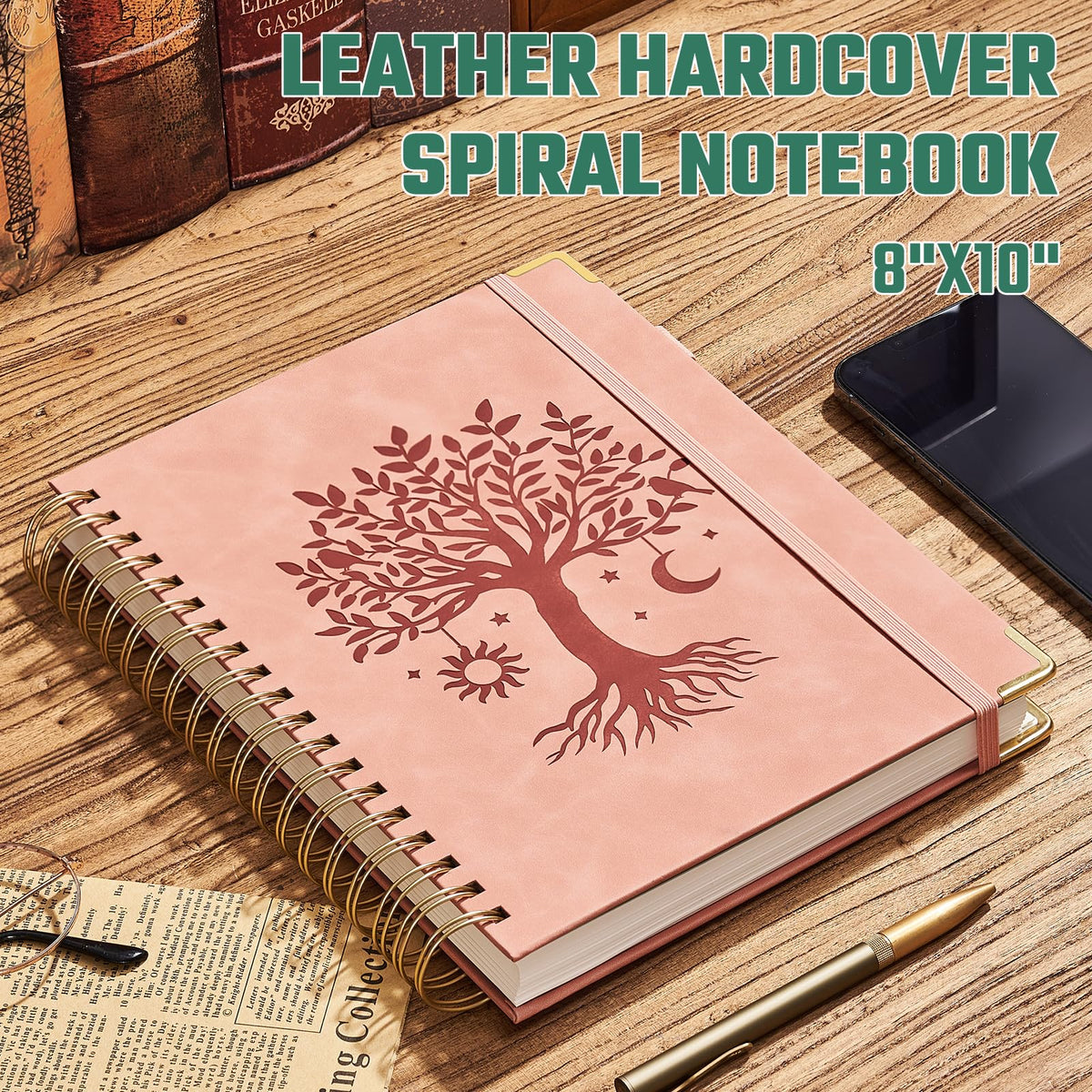 Ovesmusl Hardcover Spiral Notebook 8.5" x 11" with 5 Removable Dividers 300 Pages Leather 5 Subject Notebook College Ruled 100GSM Large Spiral Notebooks for Work Thick Lined Journal for Women, Green