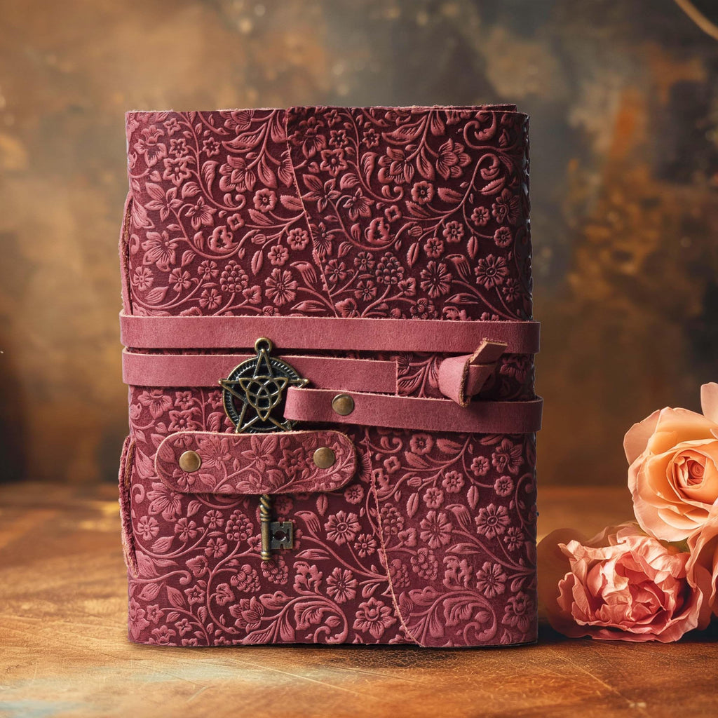 LEATHER VILLAGE Wiccan Journal Floral Pentagram, Green 7x5