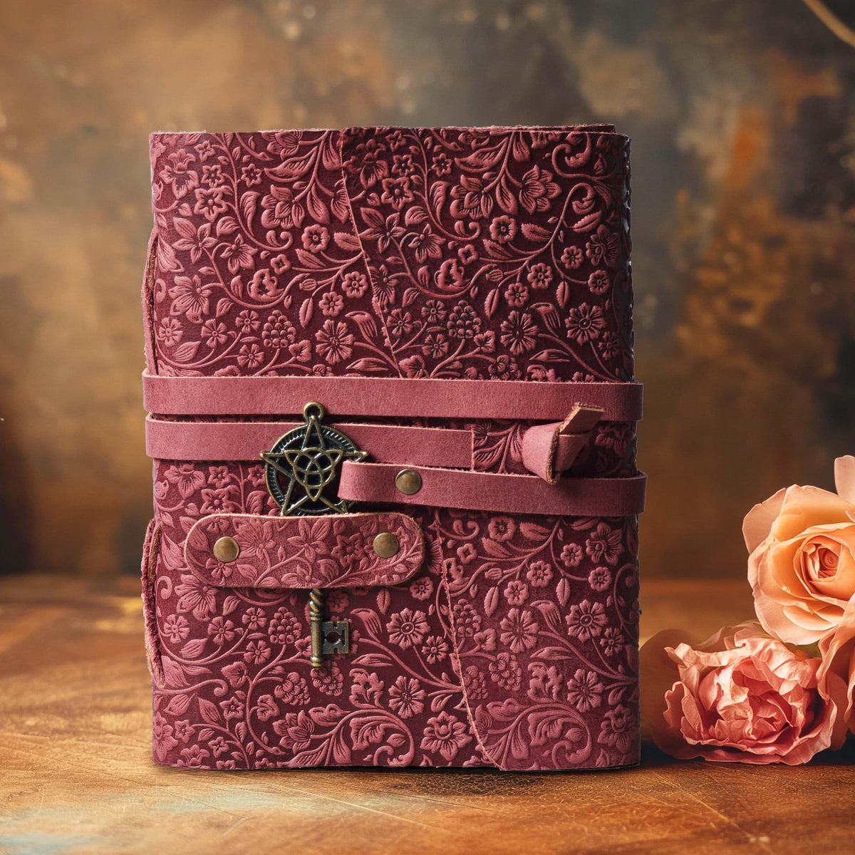LEATHER VILLAGE Wiccan Journal Floral Pentagram, Green 7x5