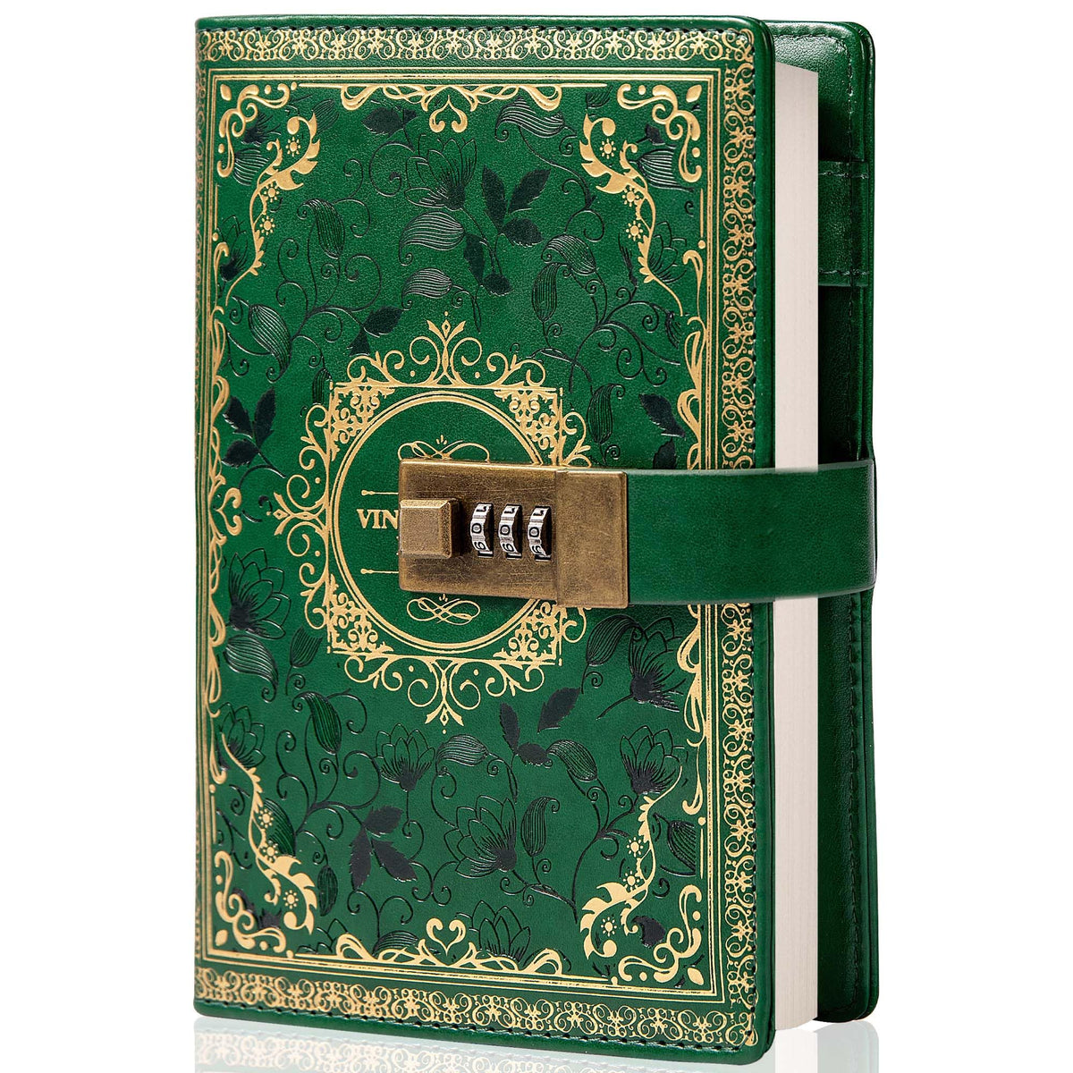 Vintage Leather Journal Notebook with Combination Lock, B6 Embossed Flower Secret Diary Ruled Lined Paper for Writing, Gift for Women Girls Children (Purple)
